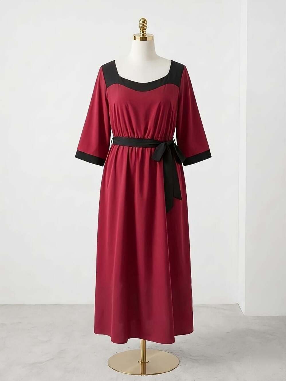 Plus Size 3X 22-24 BLOOMCHIC Red Color Block Belted Midi Dress pockets